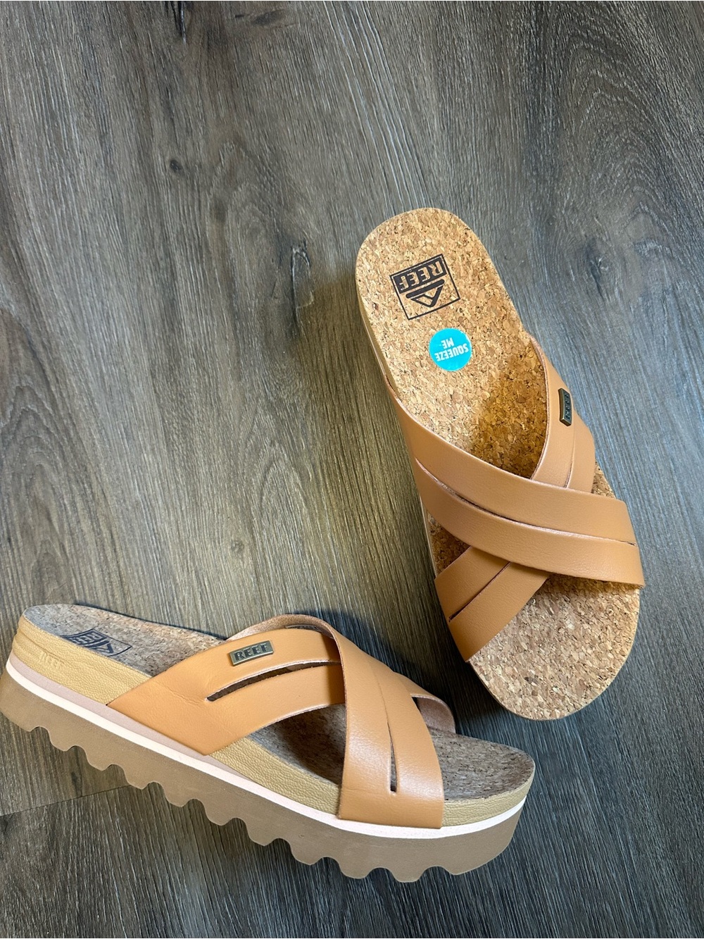 Reef Women’s Tan Cork Platform Slide Sandals size 8